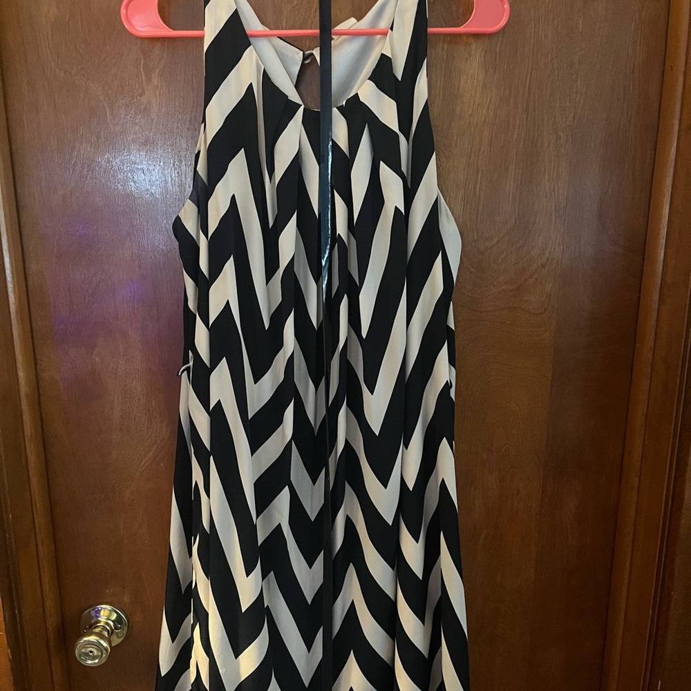Pink Owl Black and White Chevron Backless Dress